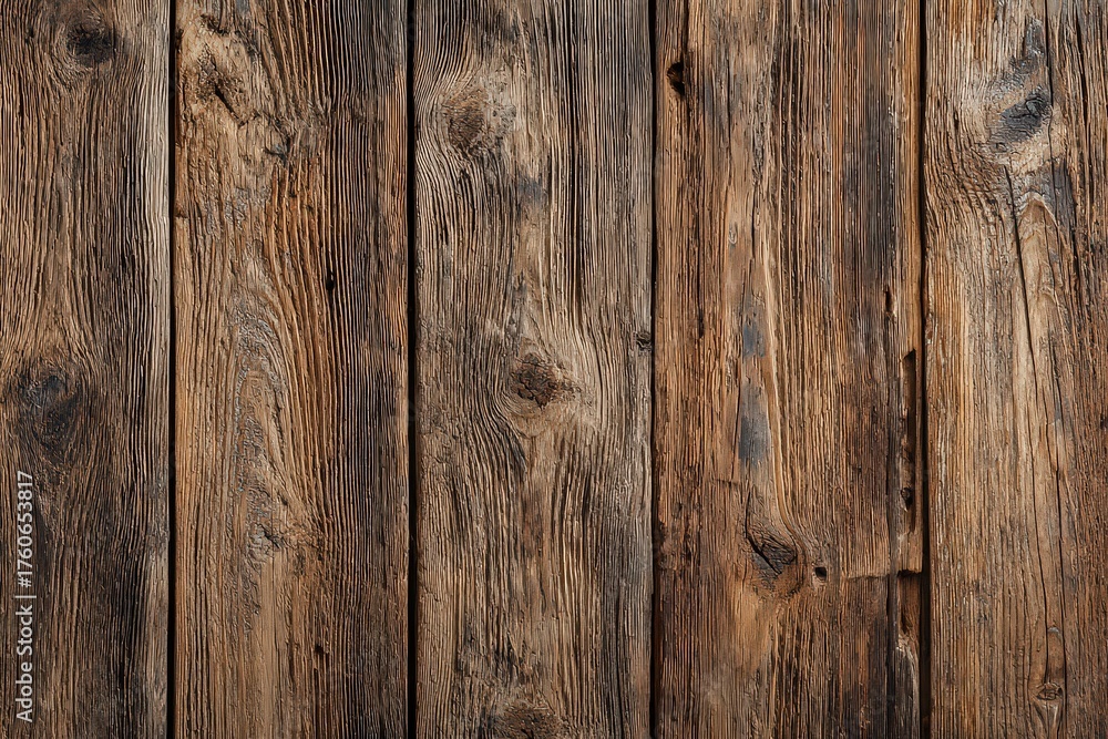 Naklejka premium Detailed Close Up of Weathered Wood Texture with Vertical Grain and Natural Color Variation