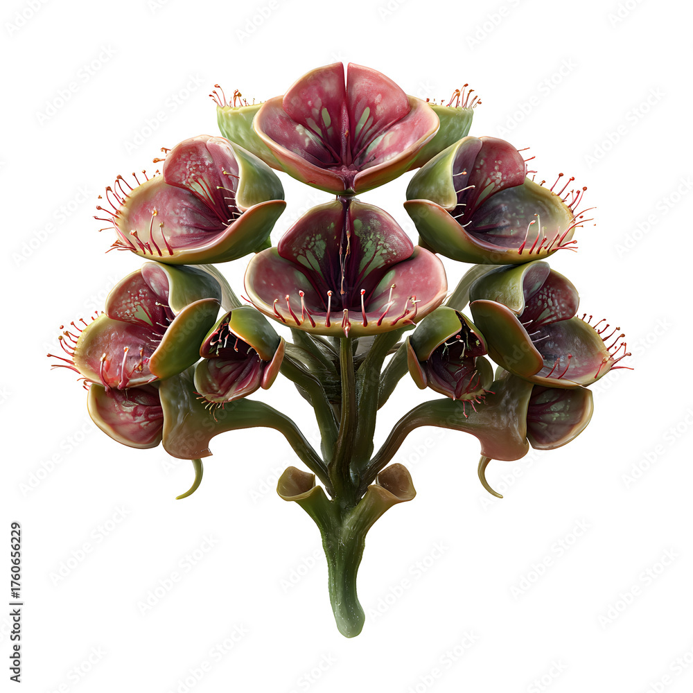 Fototapeta premium Exotic Floral Arrangement: A unique floral arrangement features meticulously crafted flowers with rich textures, showcasing the captivating interplay of botanical detail and artistic design.