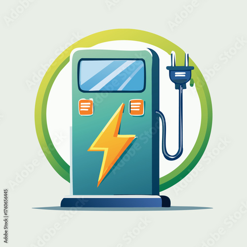 Electric Vehicle Charging Station Vector Illustration.