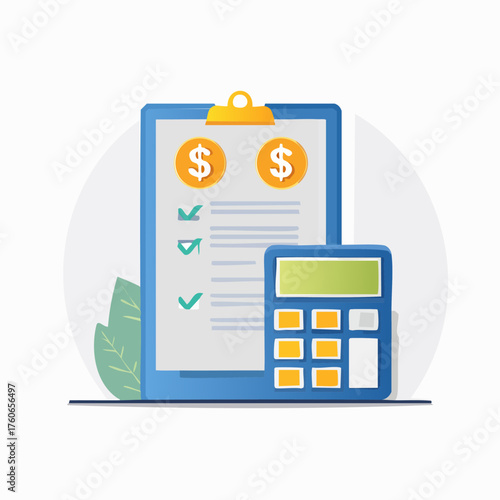 Financial planning and budgeting with calculator and clipboard.