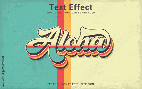 Editable Aloha text effect in Illustrator, Vintage retro text effect vector style