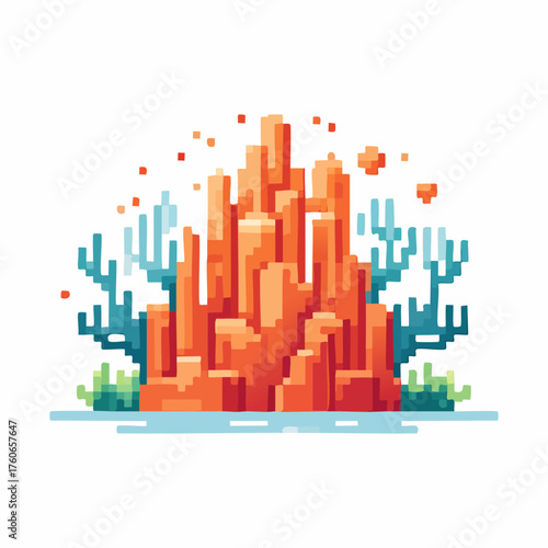 Vibrant pixel art coral reef ecosystem with aquatic plants.