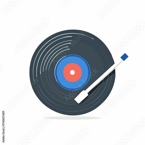 Vintage Vinyl Record Player Illustration with Stylus.