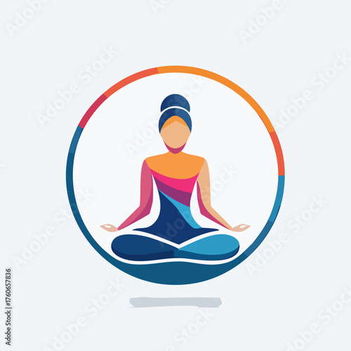 Woman Meditating in Lotus Pose Inside a Circle.