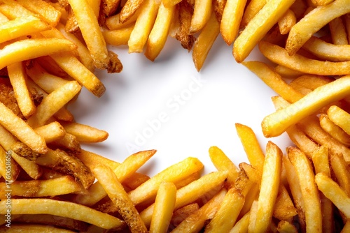 Golden crispy french fries creating central copy space