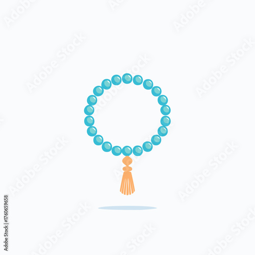 Blue Prayer Beads with Tassel on White Background.
