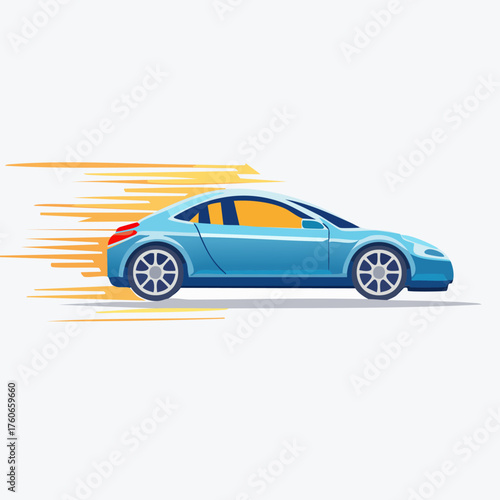 Blue sports car speeding with motion blur effect.