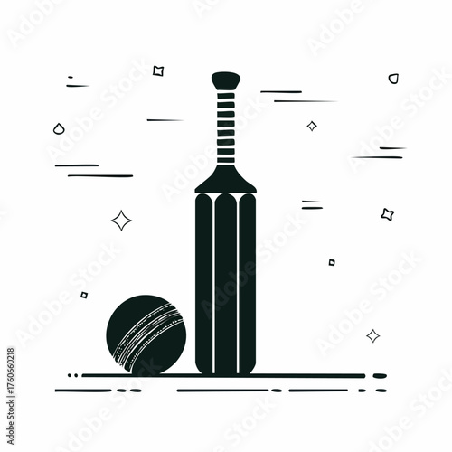 Cricket bat and ball silhouette icon vector illustration.