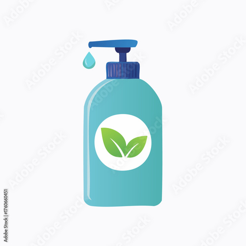 Eco friendly liquid soap dispenser with natural leaf logo.