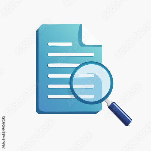 Magnifying glass over a document icon for search and review.