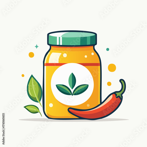 Organic Spicy Chili Sauce in a Glass Jar Illustration.