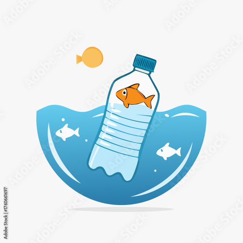 Plastic bottle pollution in ocean harming marine life.