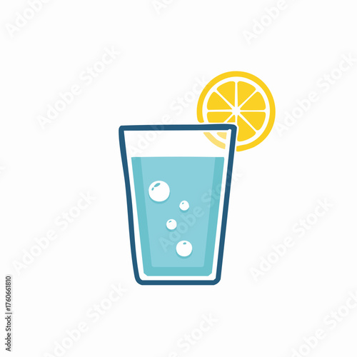 Refreshing Glass of Water with Lemon Slice Illustration.