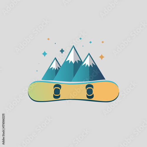 Snowboard and Mountains Winter Sports Adventure Illustration.