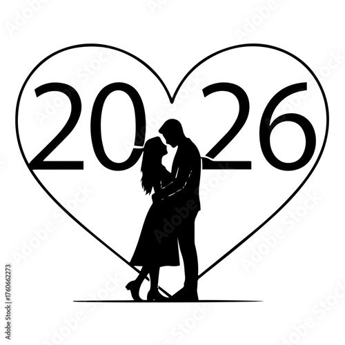 Couple Silhouette 2026 Heart Design Love Wedding  Anniversary Celebration Graphic Romantic Future Relationship Vector Art Vector illustration