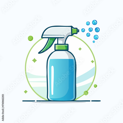 Spray Bottle with Cleaning Solution and Bubbles.