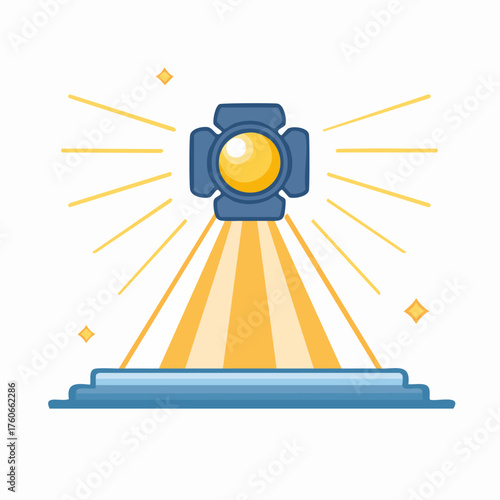 Spotlight on a stage with bright beams of light illuminating the area.