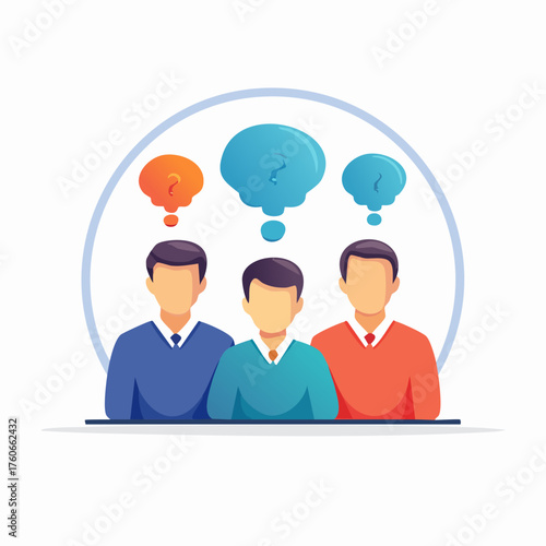 Three businessmen brainstorming and sharing creative ideas together.