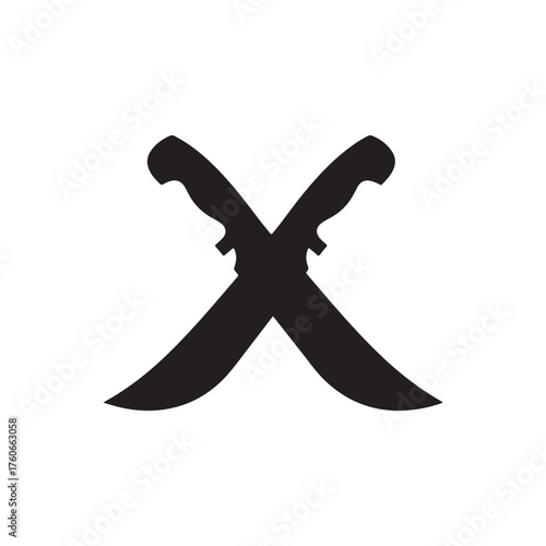 Crossed machete knife silhouette vector flat illustration design
