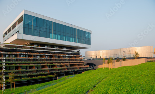Pedestrian center of a new neighborhood in Bergamo
