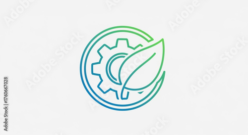 Ecofriendly technology concept with a gear and leaf icon, representing sustainable solutions and environmental awareness
