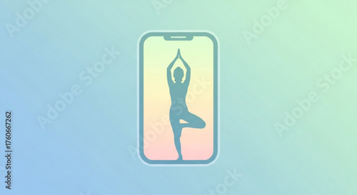 A smartphone icon featuring a yoga pose silhouette, representing mobile health and wellness applications for meditation and fitness
