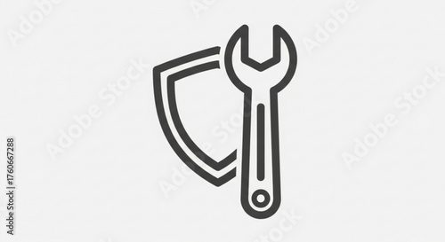 Wrench and shield icon symbolizing protection, repair, maintenance, and technical assistance