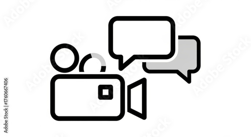 Video marketing concept with camera and speech bubble icon, digital content creation and social media promotion