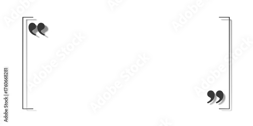 Fototapeta Naklejka Na Ścianę i Meble -  Black quotation marks inside thin line frame on white background, quote template with copy space