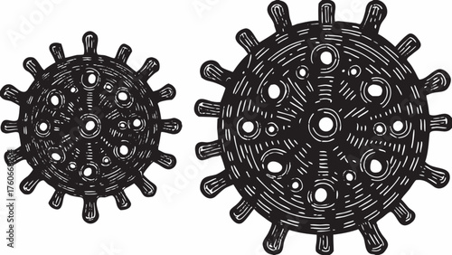 Hand-drawn viruses with spikes, ideal for healthcare graphics, science education, and medical research projects
