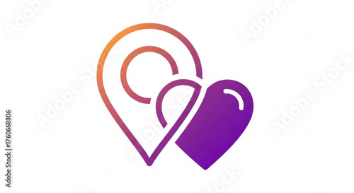 Location pin with heart shape, symbolizing love for travel, favorite places, or dating apps, perfect for maps and destinations