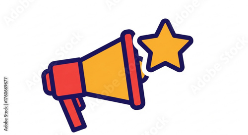 A megaphone with a star, representing promotion, announcement, and highlighting excellence in a vibrant and eyecatching design