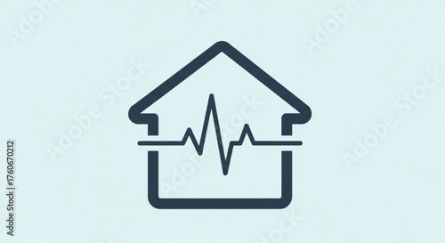 Smart home pulse line icon, representing the integration of health monitoring in modern living
