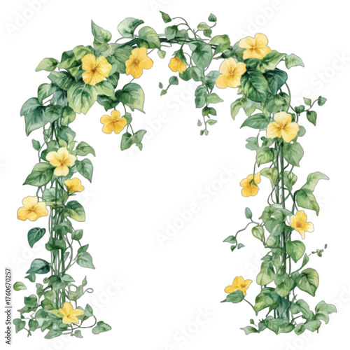 Elegant Watercolor Floral Archway with Yellow Flowers and Vines
