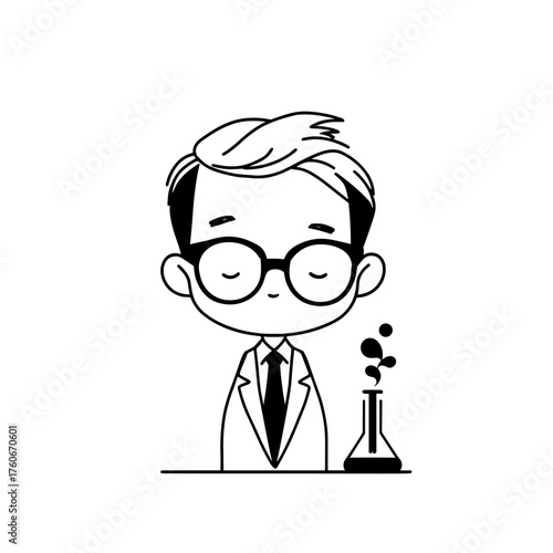 Scientist. Scientist simple black and white line art vector logo