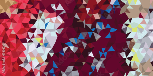 Abstract design composed of an array of colorful geometric polygons forming a mosaic-like pattern