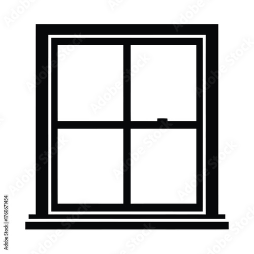 Black window frame with four panes glass
