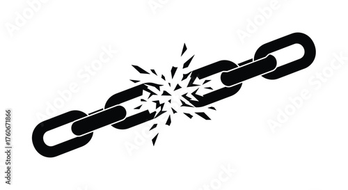 Broken chain links exploding explosion black