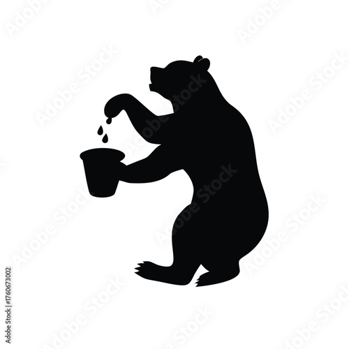Cute bear dipping paw in honey jar with joyful delight Vector illustration