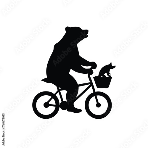 Bear riding a bicycle with basket full of forest goodies Vector illustration