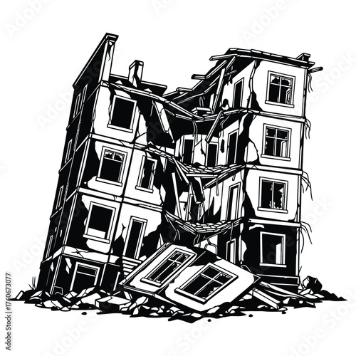 Collapsed building illustration destruction damaged