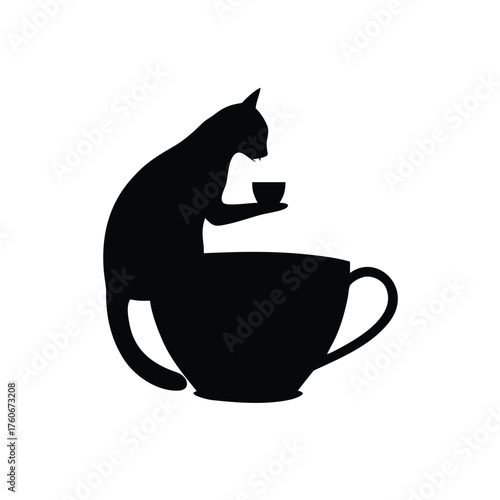 Adorable cat sipping tea from large cup with charming animated vibe Vector illustration