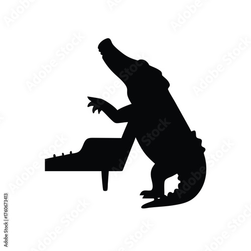 Funny crocodile joyfully playing piano with musical passion Vector illustration