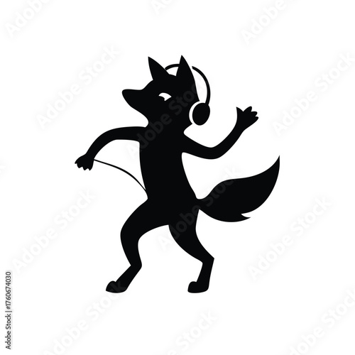 Stylish fox wearing headphones grooving to music happily Vector illustration
