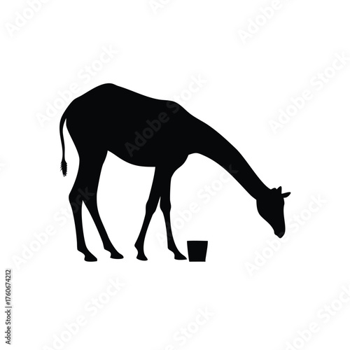 Giraffe gracefully bending down to drink from a calm water pond Vector illustration