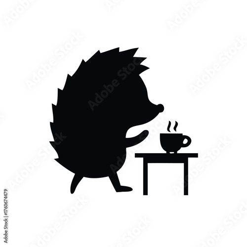 Hedgehog sipping tea calmly at a small cozy table scene Vector illustration