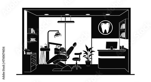 Dental office interior with chair and equipment clinic