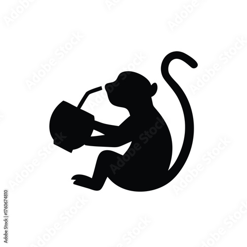 Playful monkey sipping coconut juice enjoying sunny tropical day Vector illustration