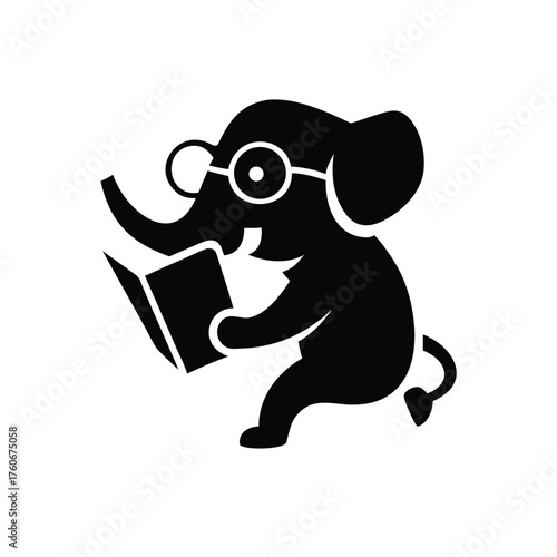 Elephant wearing glasses reading a book with gentle playful charm Vector illustration