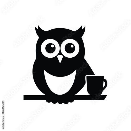 Owl holding a cup of coffee looking wise and relaxed Vector illustration